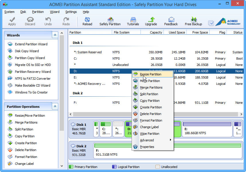 Resize Partition In Windows 10 With AOMEI Partition Assistant Standard